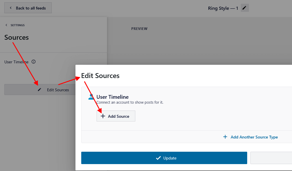 The Edit Sources popup with the 'Add Source' button