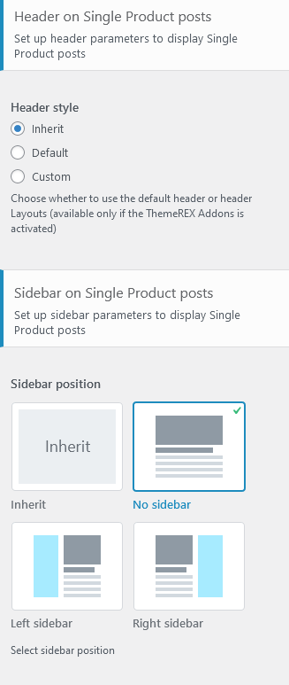 The settings for single products that are available through the Customizer, part 2