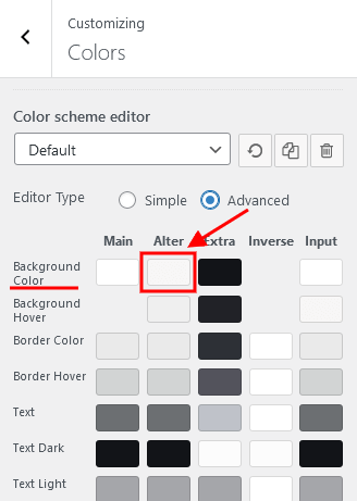 The 'Alter > Background color' color option in the Customizer