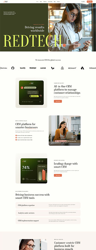 The front-end view of the 'CRM Platform' skin, the main homepage