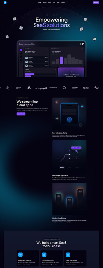 The front-end view of the 'SaaS Startup' skin, the main homepage