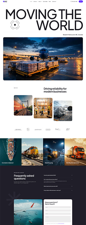 The main homepage of the 'Transportation' skin