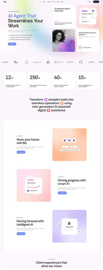 The front-end view of the 'AI Agent' skin, the main homepage