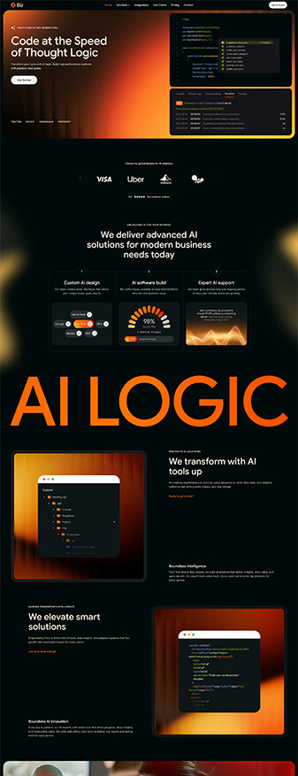 The front-end view of the 'AI Product' skin, the main homepage