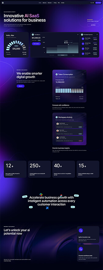 The main homepage of the 'AI SaaS' skin