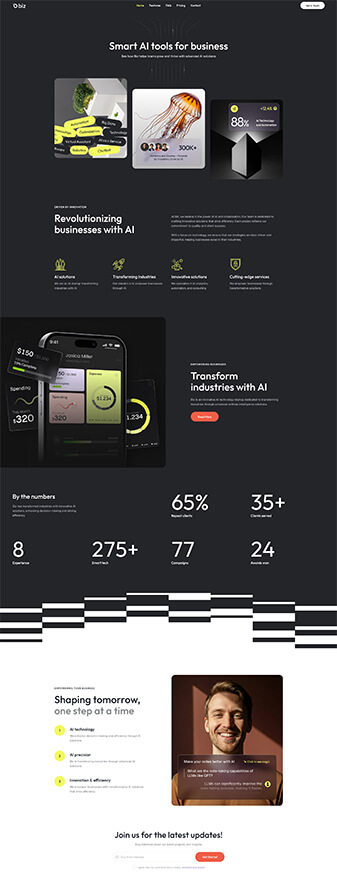 The main homepage of the 'AI Startup' skin