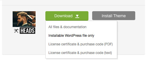 'Downloads' tab in your ThemeForest account