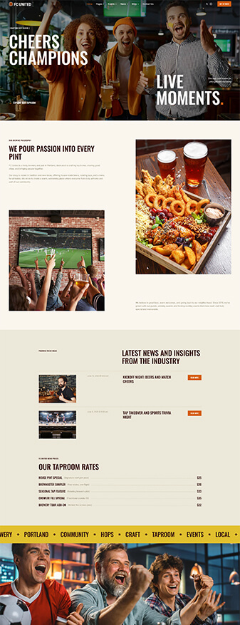 The front-end view of the 'Sports Bar' skin, the main homepage