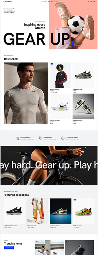 The front-end view of the 'Sports Shop' skin, the main homepage