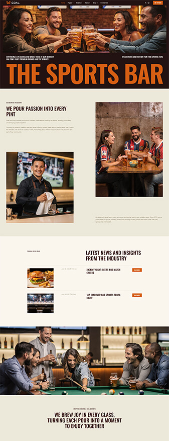 The front-end view of the 'Sports Bar' skin, the main homepage
