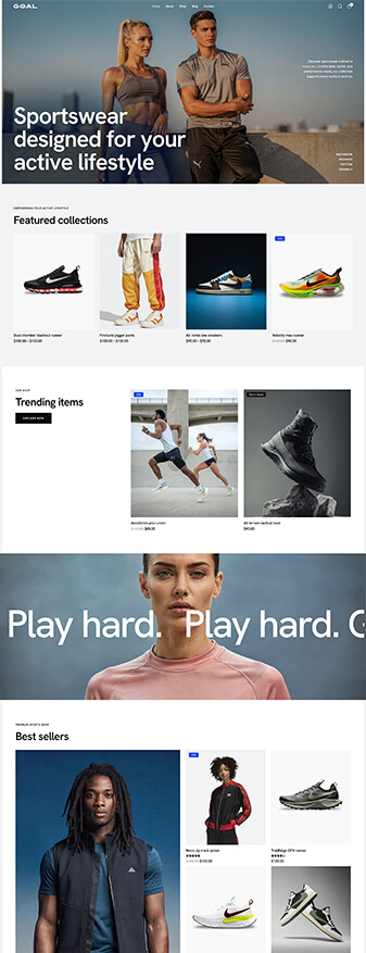 The front-end view of the 'Sports Shop' skin, the main homepage