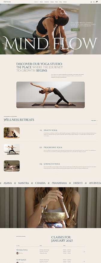 The main homepage of the 'Yoga' skin
