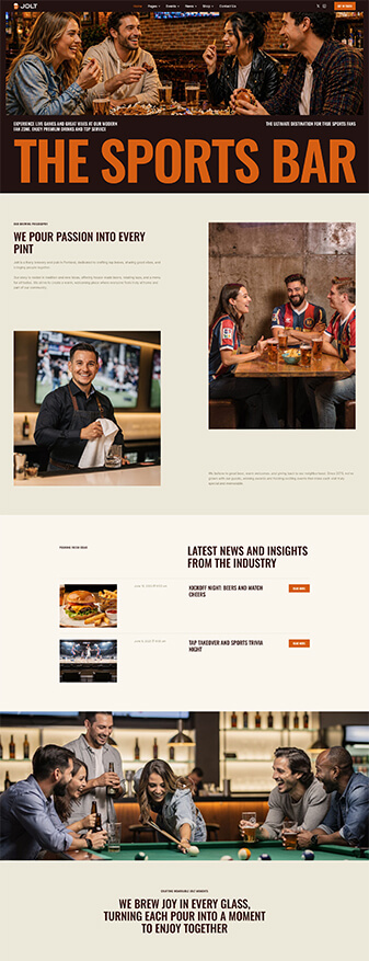 The front-end view of the 'Sports Bar' skin, the main homepage