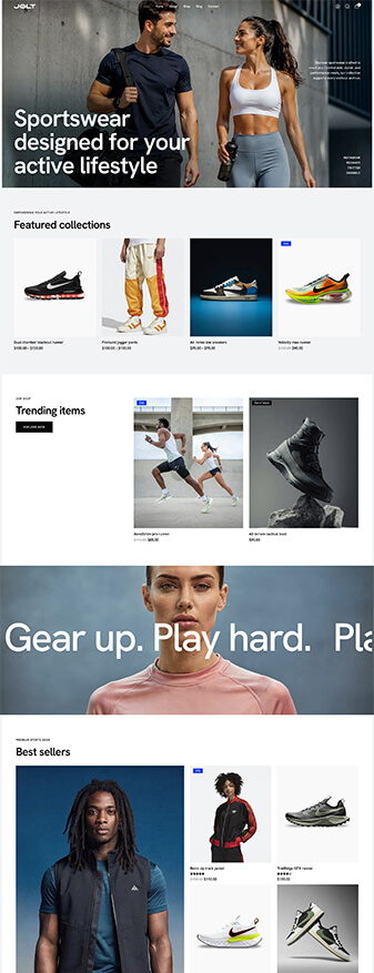 The front-end view of the 'Sports Shop' skin, the main homepage