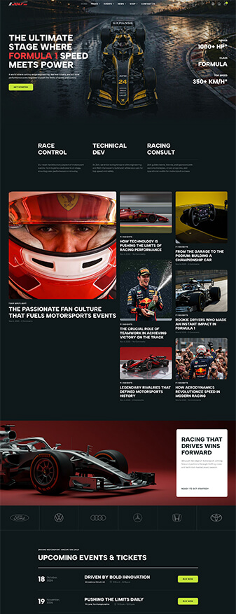 The front-end view of the 'Formula 1' skin, the main homepage
