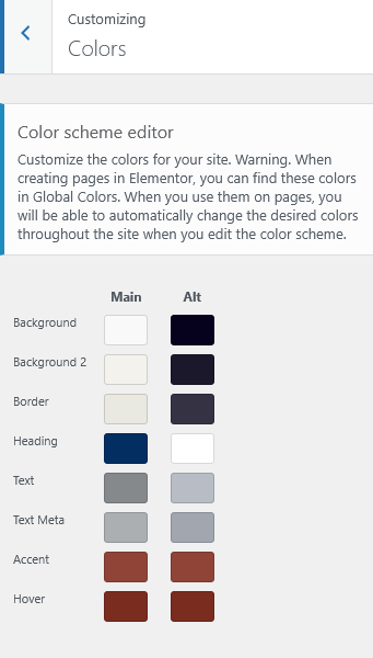 Color schemes settings, part 1