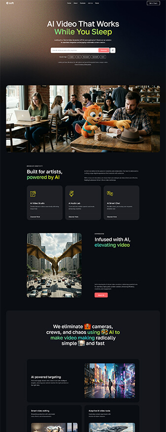The front-end view of the 'AI Video Generator' skin, the main homepage