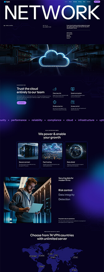 The front-end view of the 'Cloud Hosting' skin, the main homepage