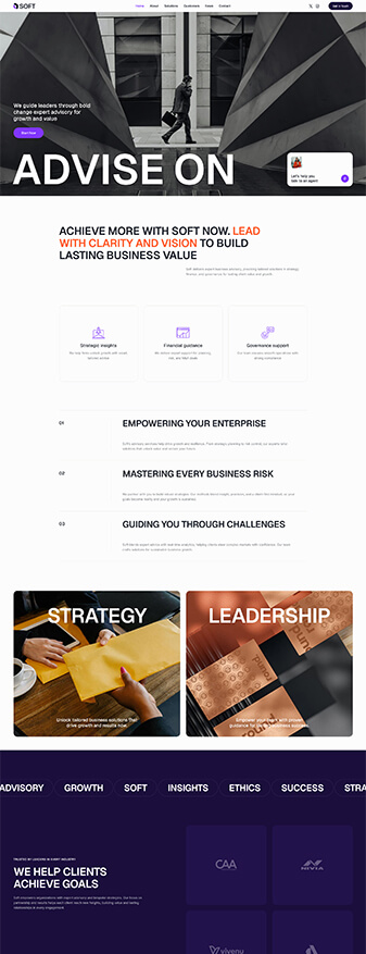 The main homepage of the 'Advisory Firm' skin