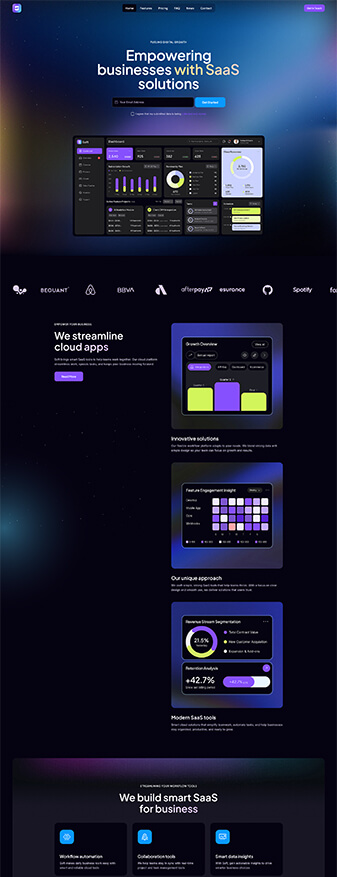 The front-end view of the 'SaaS Software' skin, the main homepage