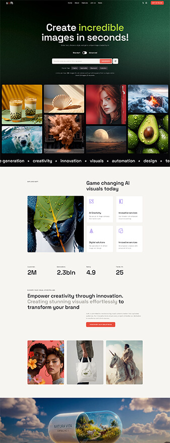 The main homepage of the 'AI Image Generator' skin
