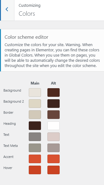 Color schemes settings, part 1